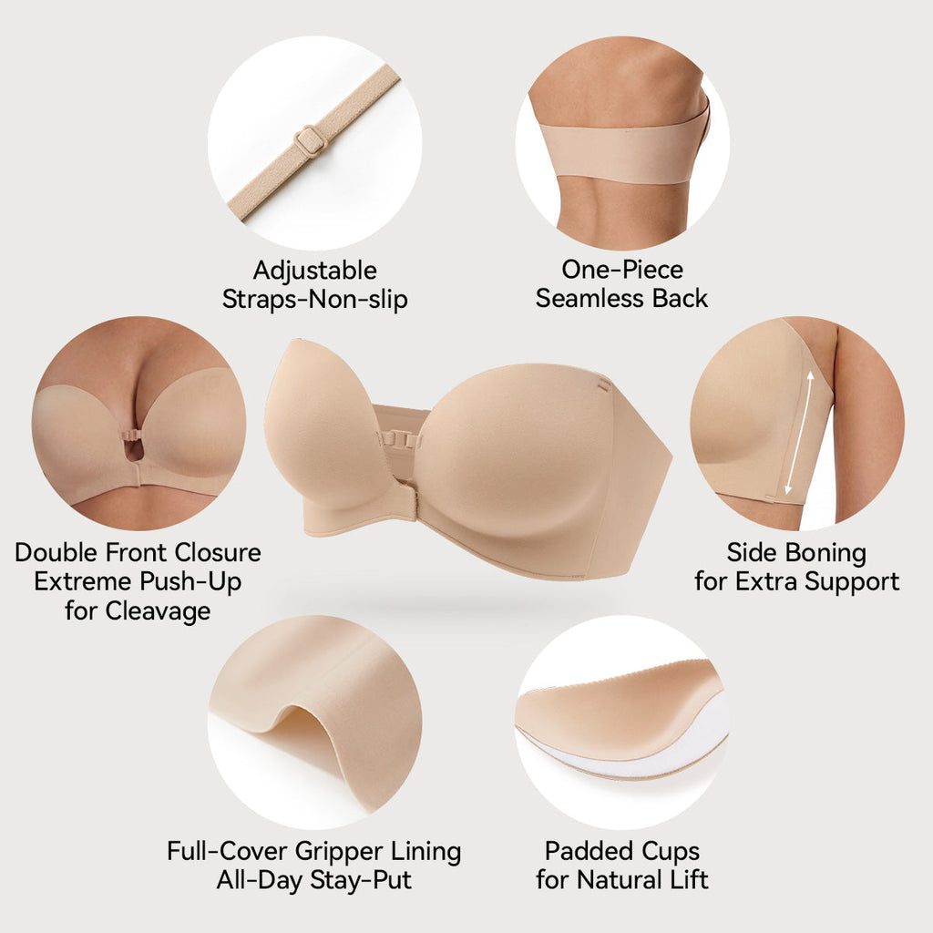 Strapless Front Closure Bra - Anti-Slip Grip Wireless